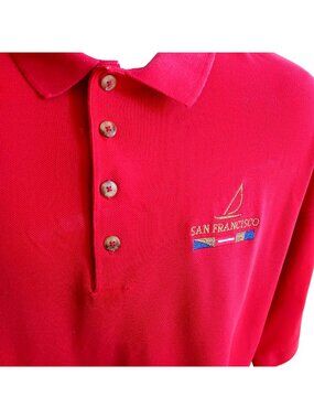 True Vintage Polo Shirt XL 80s CRAZY SHIRT SAN FRANCISCO KNIT COLLAR USA RED